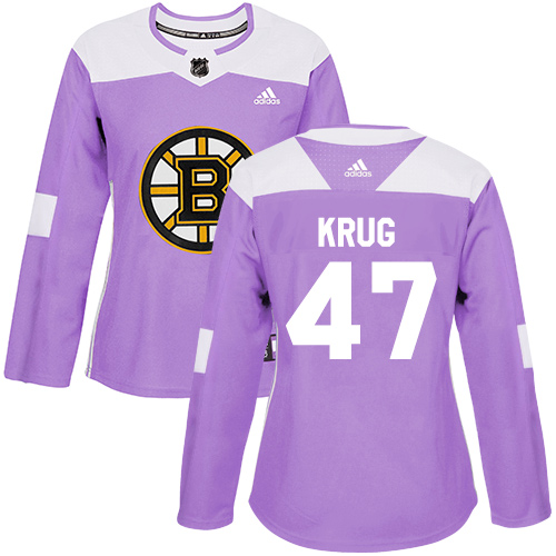 Adidas Bruins #47 Torey Krug Purple Authentic Fights Cancer Women's Stitched NHL Jersey - Click Image to Close